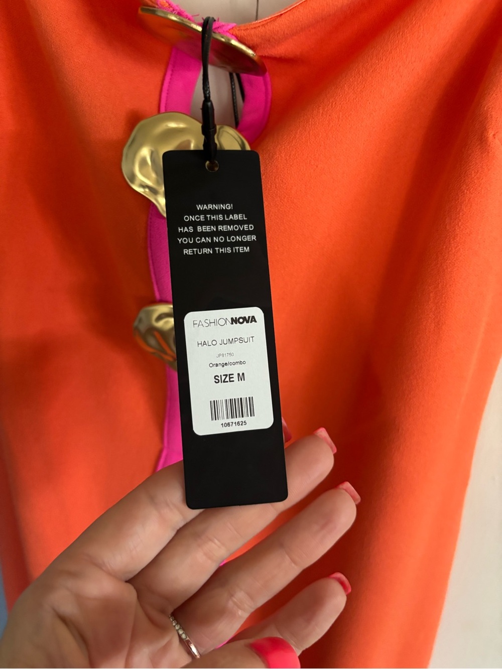 Fashion Nova Orange Wide-Leg Jumpsuit with Pink Trim - Picture 5 of 6